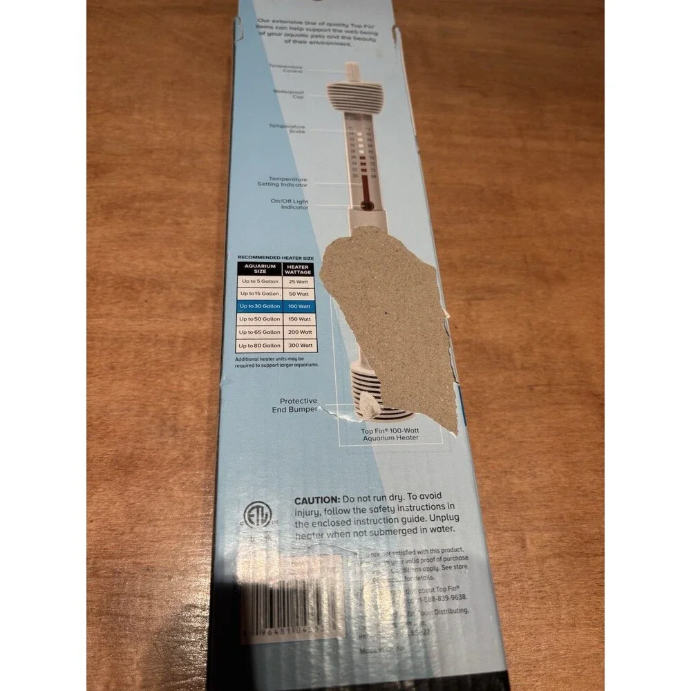 NEW Top Fin H100 Submersible Aquarium Heater 100 Watts Ideal 10-30 Gallon Tank